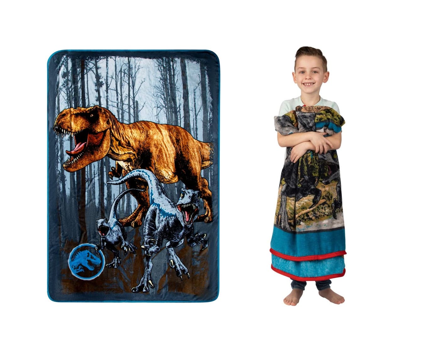 Jurassic World Dominion Blue Velociraptor and Rexy TRex Super Soft Plush Micro Raschel Blanket 46 Inches x 60 Inches Bedding by Franco Kids