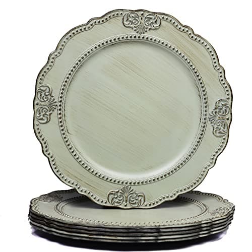 Spsyrine Antique Light Green Charger Plates Set of 6, 13" Plate Chargers for Dinner Plates, Wedding, Banquets, Party
