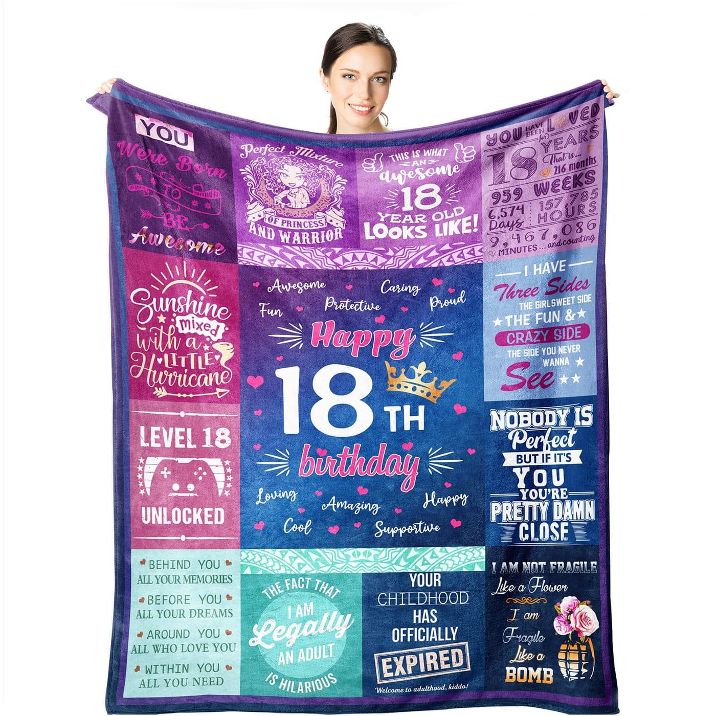 Wisegem 18th Birthday Gifts for Girls - 18th Birthday Decorations for Girl 50"x40" Blanket - Gifts for 18 Year Old Girl- Gifts for Daughter Bestie Sister- 18th Birthday Gift Ideas - 18th Bday Decor