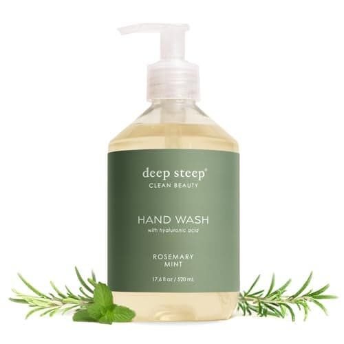 Deep Steep Liquid Hand Wash, Rosemary Mint, 17.6 oz – Moisturizing Cleanser with Olive Oil, Aloe Vera, Glycerin & Hyaluronic Acid – Vegan, Clean Beauty, Soft & Nourished Hands