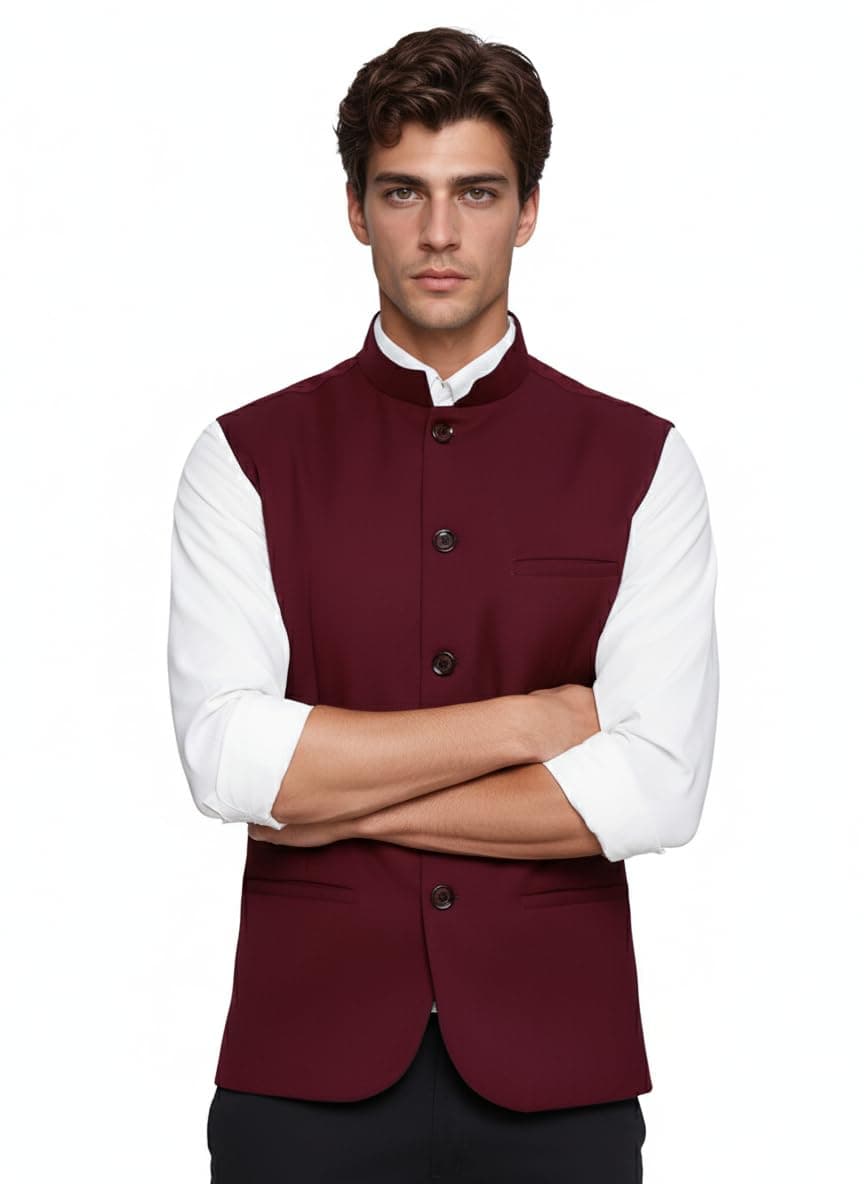 ROCKSY Maroon Nehru Jacket, B&i Modi Koti for Men, Cotton Waistcoat for All Occasion: Diwali, Wedding, Ethnic, Office Party, Formal & casual Look, Size 42