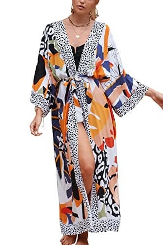 YouKD Women's Summer Boho Cardigan Plus Size Dress Beach Coverup Robe Long Kimono One Size Bathrobes
