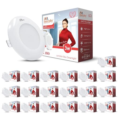 Murphy LED Uno 3W Round Deep Junction Box Light for False Ceiling | Warm White Mini Downlight | Anti-Glare Diffuser | Surge Protection | 45mm Cutout | 2 Years Warranty |Pack of 20