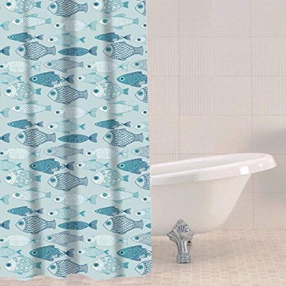 Sabichi PEVA Blue Shower Curtain 180 x 180 cm 71 x 71 Inch Baby Fish Patterned Multicolour Shower Curtain Mould Resistant Easy To Clean BPA Free Includes 12 Plastic Hooks