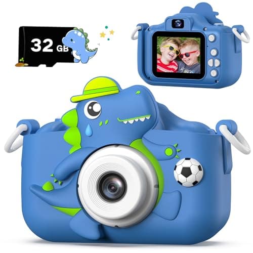 Dinosaur Kids Camera for Boys Girls Toddler Digital Selfie Camera with Cute Protective Cover and 32G SD Card Christmas Birthday Gifts Toys for 3 4 5 6 7 8 9 10 11 12 Years Old Little Girls and Boys