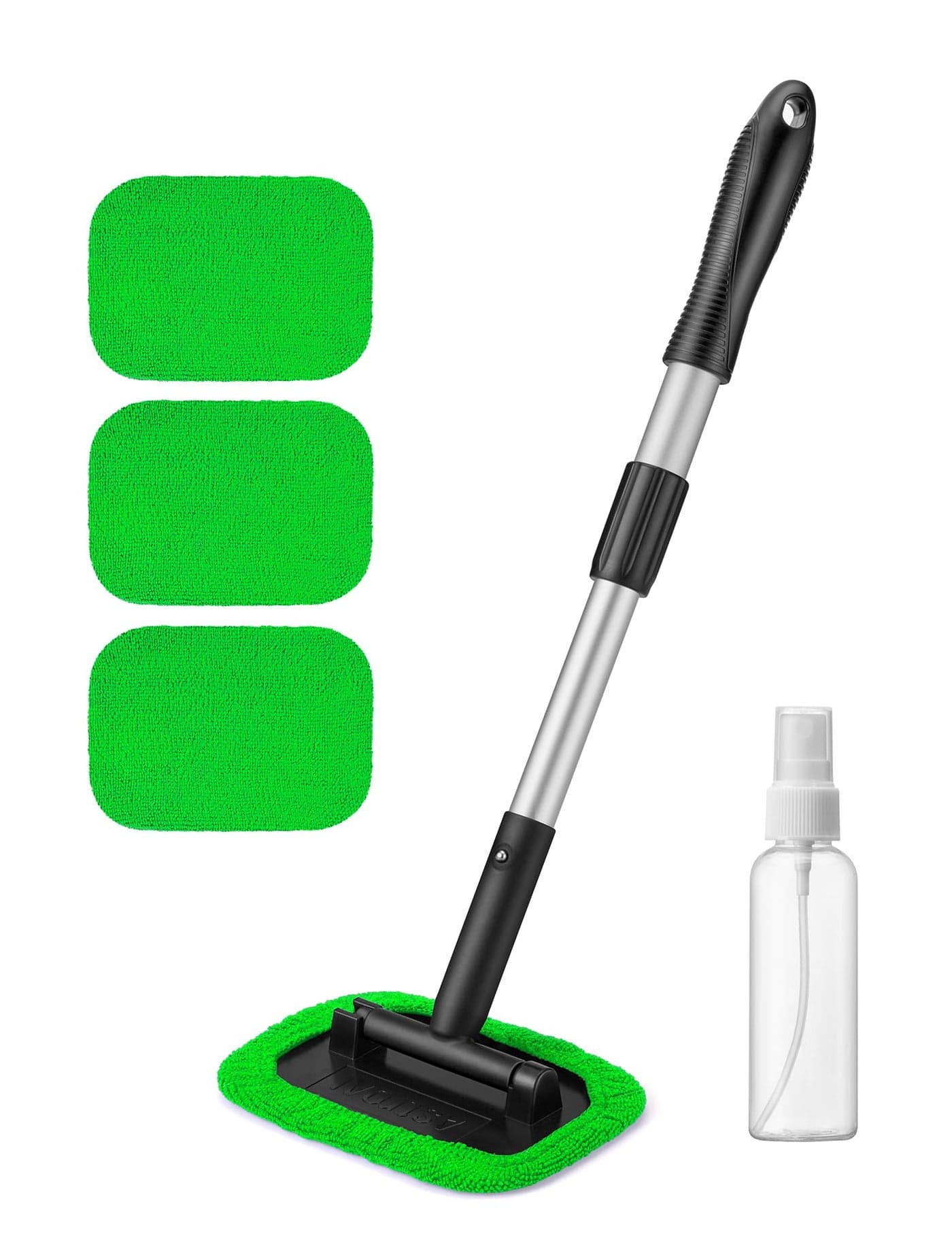 AstroAI Windshield Cleaner Microfiber car Window Cleaner with 4 Reusable and Washable Microfiber Pads and Extendable Handle Auto Inside Glass Wiper Kit Green