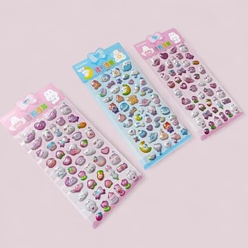 SHAKTISM Kuromi Sanrio,Cartoon,Animal, 3D Water Stickers for Scrapbooking, Journaling, DIY Art Craft, Kids & Teenagers 5Pc Set- 24 Stickers Random Design (White Bear)