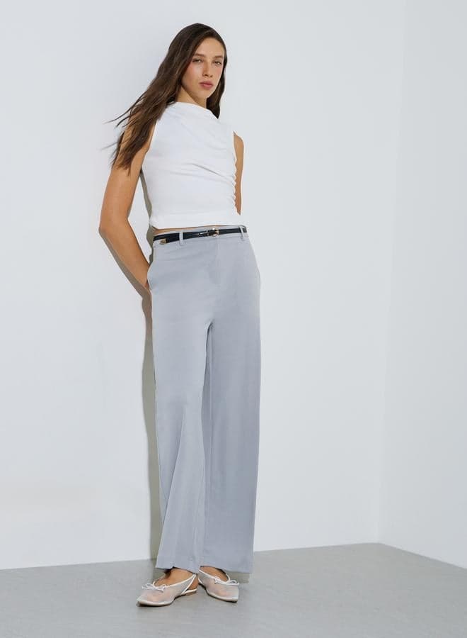 Grey Scuba Wide Leg Pants