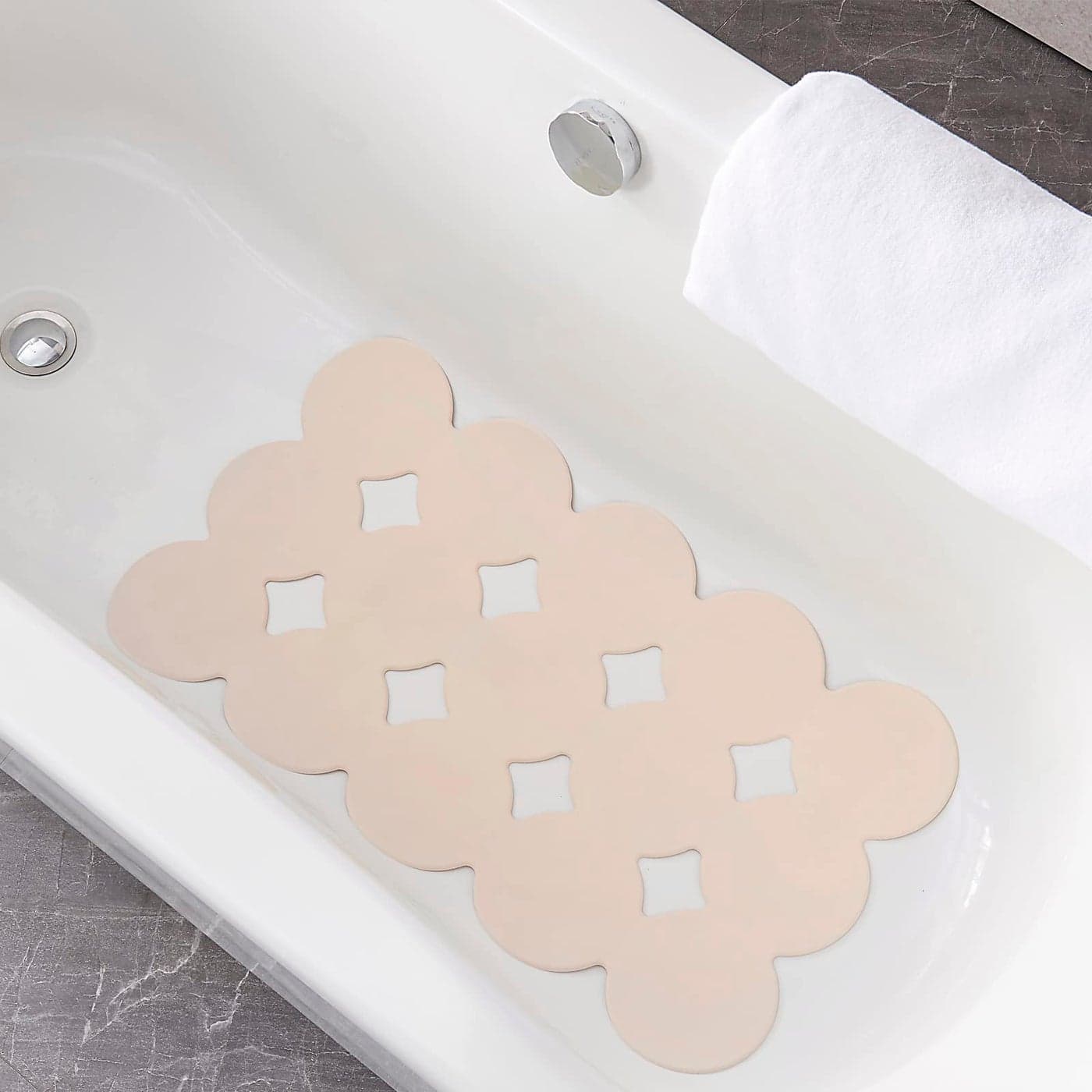 Webos Patented Non Slip Bathtub Mat Shower Bath Mats with Strong Suction Cups Soft Heavy Duty Natural Rubber Superior GripDrainage for Inside The tub Beige 28x16 inch