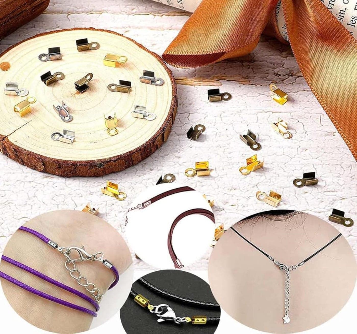 DIY Crafts 50 Pcs, Antique Bronze, Fold Over Cord Ends Cord Crimp End Tips Fold-Over End Caps Leather Ribbon Ending Clasp Tips Jewelry Connector for End Cap Jewe (50 Pcs, Antique Bronze)