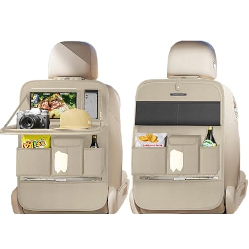 XDV Car Seat Organizers,Multi-functional Back Seat Protectors, Storage Pouches, and Tray Holders (for Cars, Kids, Seat Back and Rear Seats) (Plain Beige, 2 Pcs)