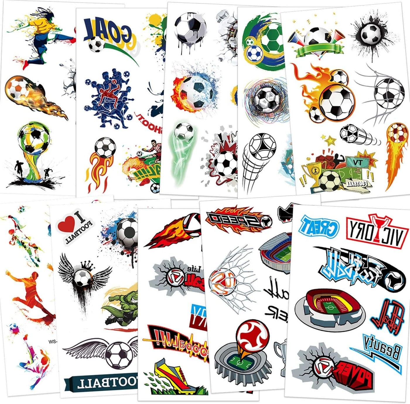 Football Temporary Tattoos Soccer Ball Tattoos for Kids Boys World Cup Soccer Fake Tattoos Children Birthday Party Bag Stocking Fillers Kids Games Gift Party Favour Supplies 10 Sheets