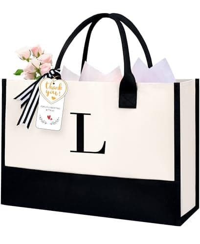 BAGAIL Initial Tote Bag, Personalized Birthday Gifts for Women, Teacher, Friends, Mom, Wedding, Monogrammed Beach Bag(Ivory-1pcs, L)