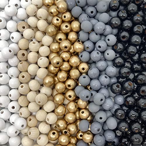 Black White Grey Natural and Gold Multicolor Assortment Round Wood Beads 10mm x 9mm Diameter with 3mm Hole, Farmhouse Mix, 500