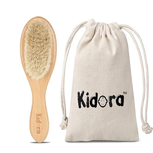 Kidora Baby Hair Brush for Newborn - Natural Wooden Baby Hair brush with Soft Goat Bristles for Cradle Cap - Perfect Scalp Grooming Hair brush for Infant, Toddler, Kids - Gentle Hair Grooming, Suitable from 0 Month+