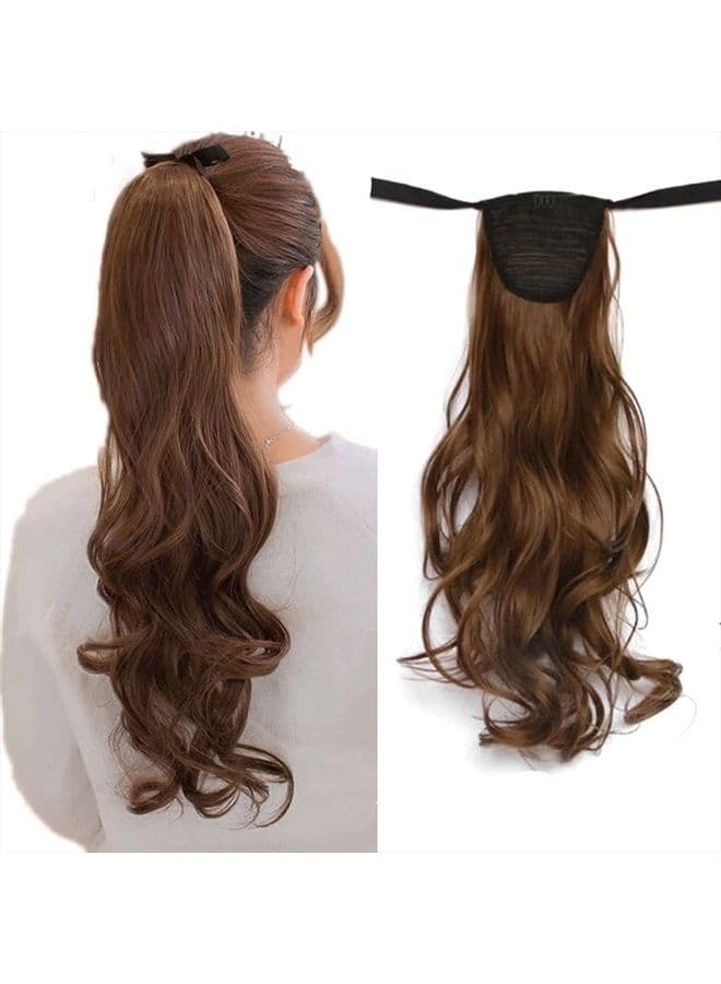 Observe Hair Color Outdoor! iLUU #12 Golden Brown Ponytail Extension 20" 90g Wavy Curly Tie Up Ponytail Clip in Hair Extensions Hairpiece Binding Extension Natural Synthetic Fibre Hair for Girl