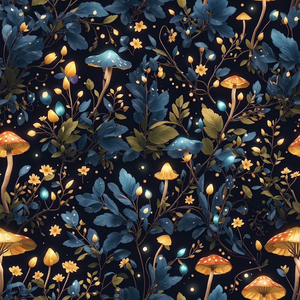 REDAMANCY BlueYellow Glittery Mushroom Forest Peel and Stick Wallpaper Stick on Contact Paper Vintage Wall Paper Easy Peel Off for nightstand Drawer Cabinet Renter