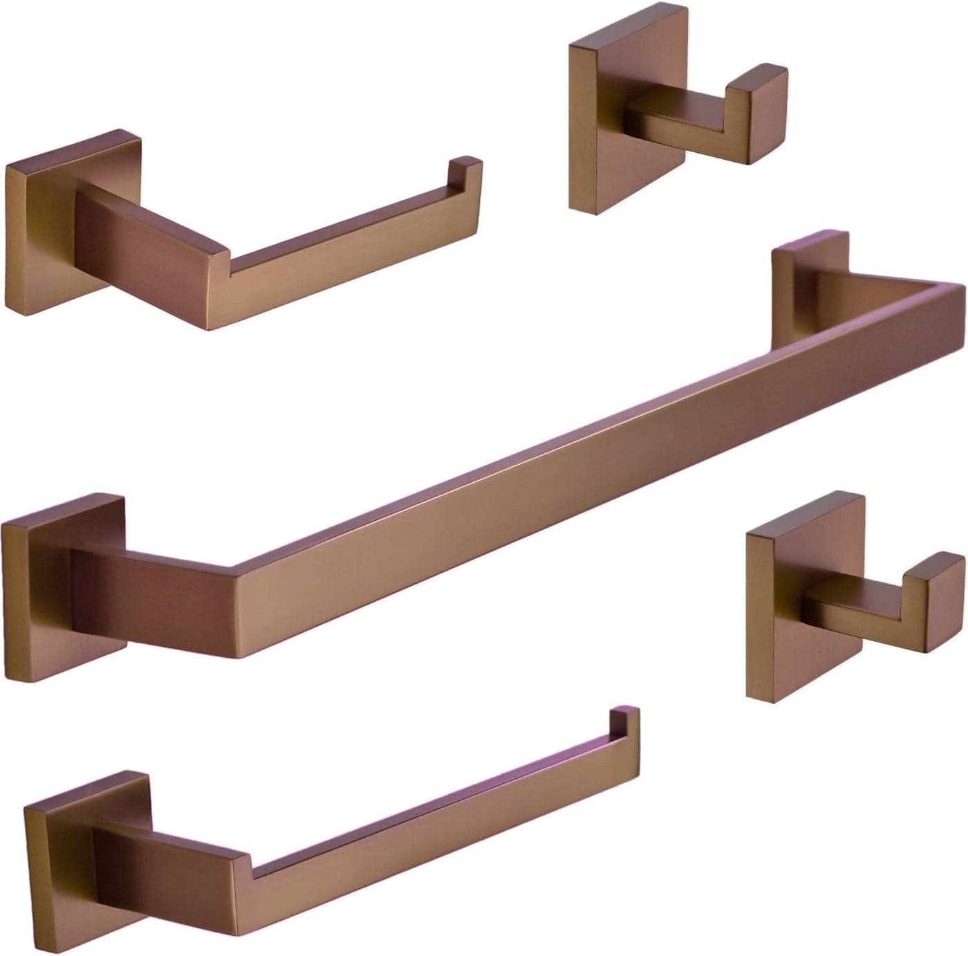 TRUSTMI Contemporary 5Pieces Bathroom Hardware Set Towel Bar Robe Hook Toilet Roll Paper Holder SUS 304 Stainless Steel Wall Mounted Brushed Rose Gold