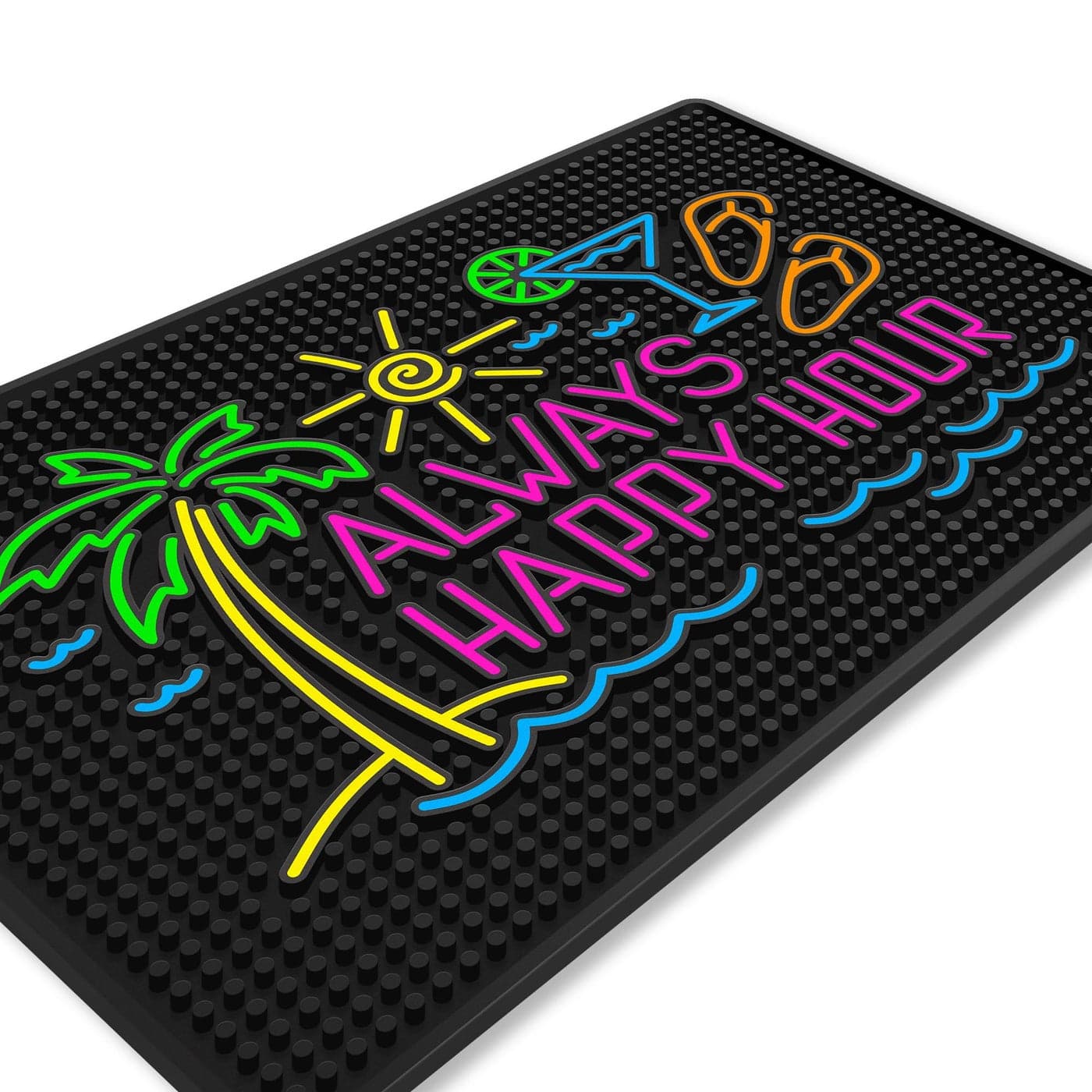 Premium Quality Always Happy Hour Bar Mat Tiki Bar Mat for Bartending 18x12 Outdoor Tiki Bar Decor Durable Bar Mats for Countertop Drying Mat for Home Bar Perfect Home Bar Accessories Xmas Gift