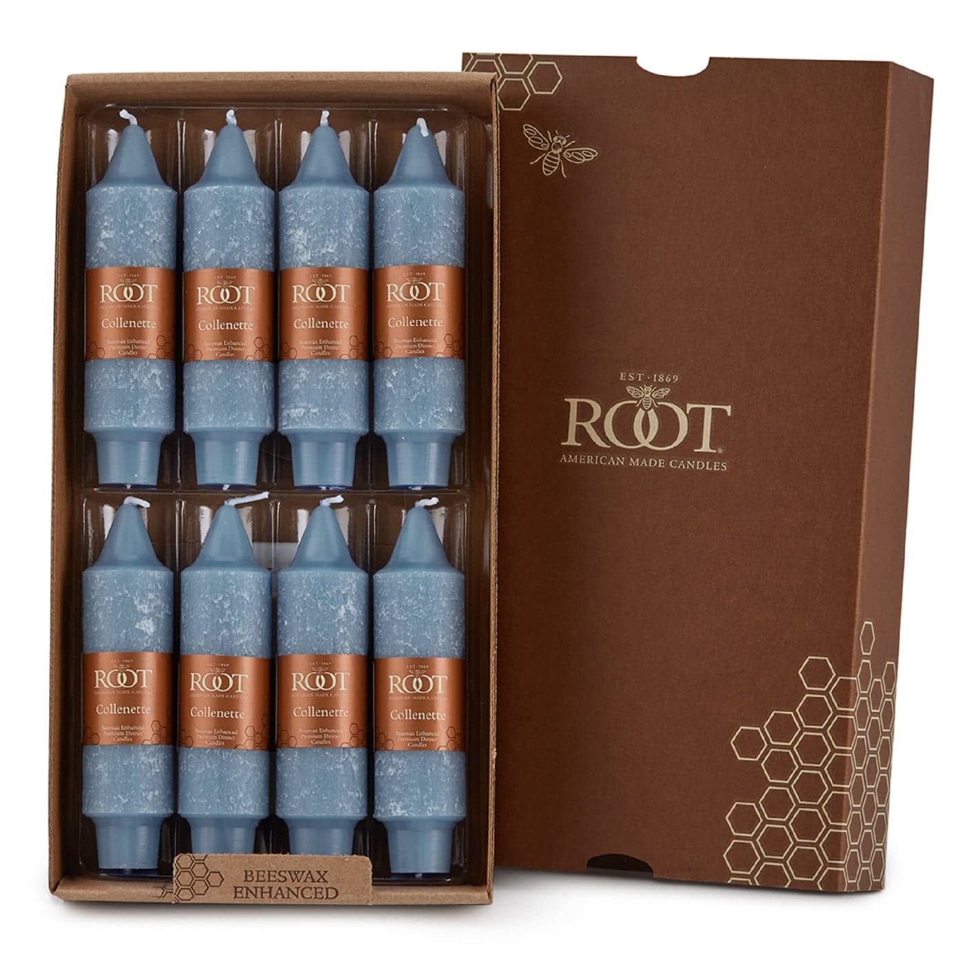 Root Candles Unscented Dinner Candles Premium Beeswax Blend Boxed Candle Set 5Inch Williamsburg Blue 8Count