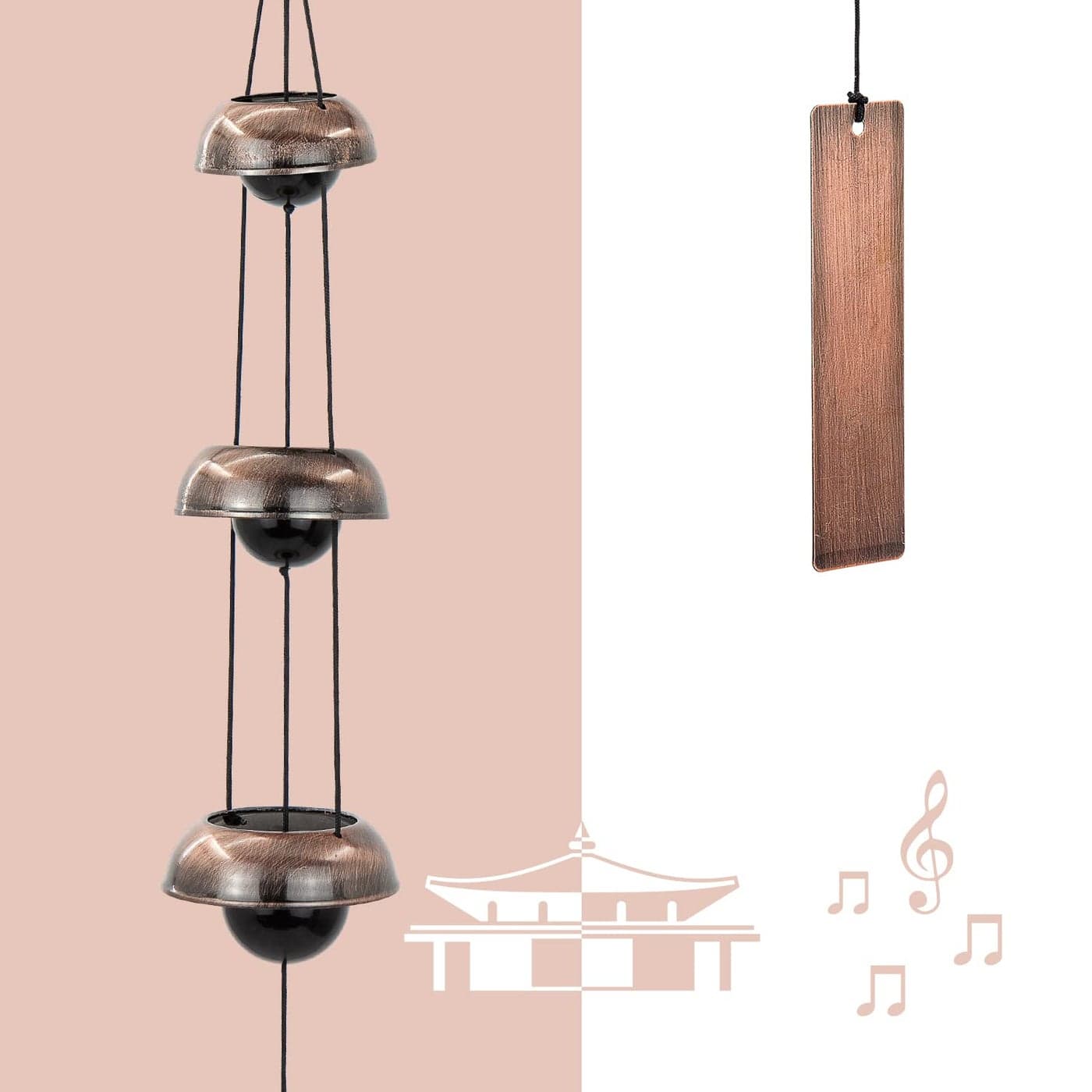 ASTARIN Temple Wind Chime Red Copper Wind Chimes with 3 Bells Feng Shui Wind Chimes for Home Yard Outdoor Decoration A Great Memorial Wind Chime for Someone Who Loves Peace