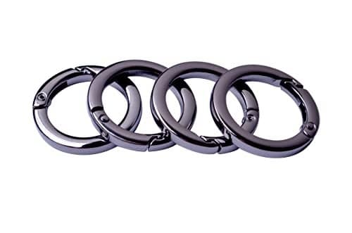 Bobeey 4pcs Round Carabiner Metal Spring Key Ring,Spring Snap Hooks Clip,Spring Keyring Buckle,Flat O ring for Purses BBC40-32-Black Gun
