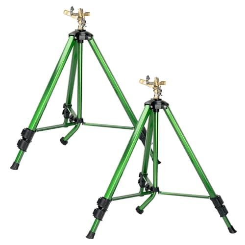 Wexo Palindrog Impact Sprinkler on Tripod Base, Heavy Duty Adjustable Zinc Sprinkler Head for Lawn Yard Garden, 360 Degree Large Area Irrigation, 3/4" Connector Extension Legs Flip Locks, 2 Pack