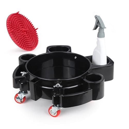 LCGP Bucket Dolly 5 Gallon Car Wash Professional Cleaning Bucket with Heavy Duty Wheeled Casters Complimentary Strainer and Sprayer Black