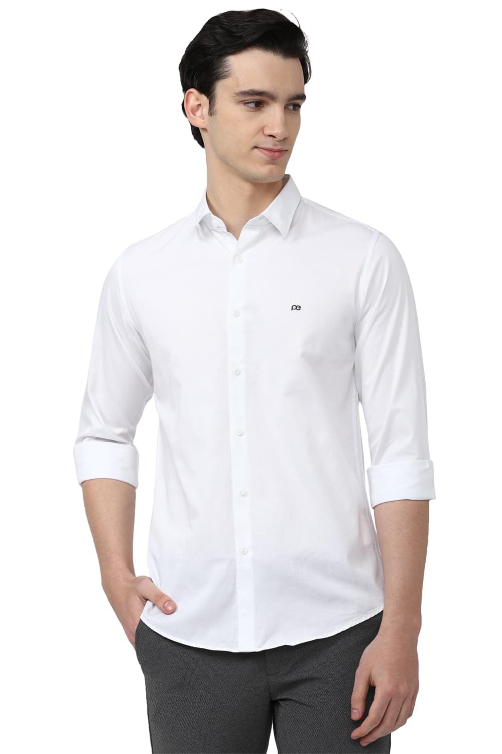 Peter England Men 100% Cotton Solid Slim Fit Full Sleeve Casual Shirt | White, 42