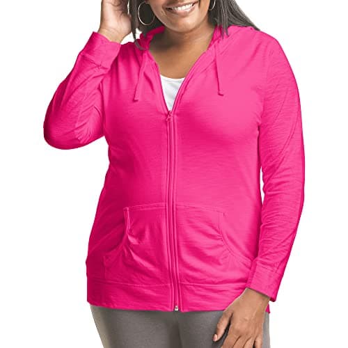 Just My Size Women's Full Zip Jersey Hoodie, Amaranth, 5X