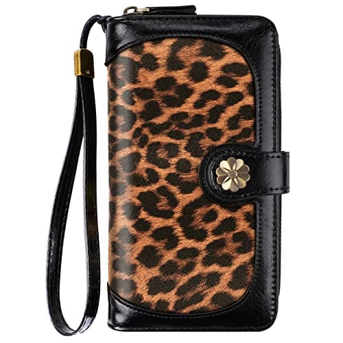Coco Rossi Women Wallets Multi Card Case Wallet Clutch Wallet Card Holder Organizer Ladies Purse Wrist strap Purse,Black Leopard