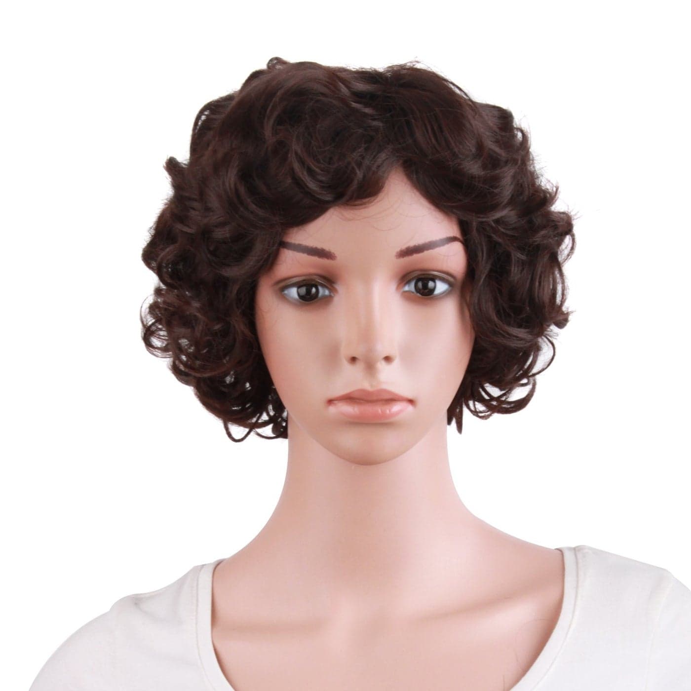 MapofBeauty 118 Inch30 cm Special Elderly Short Curly Fashion WigsDark Brown