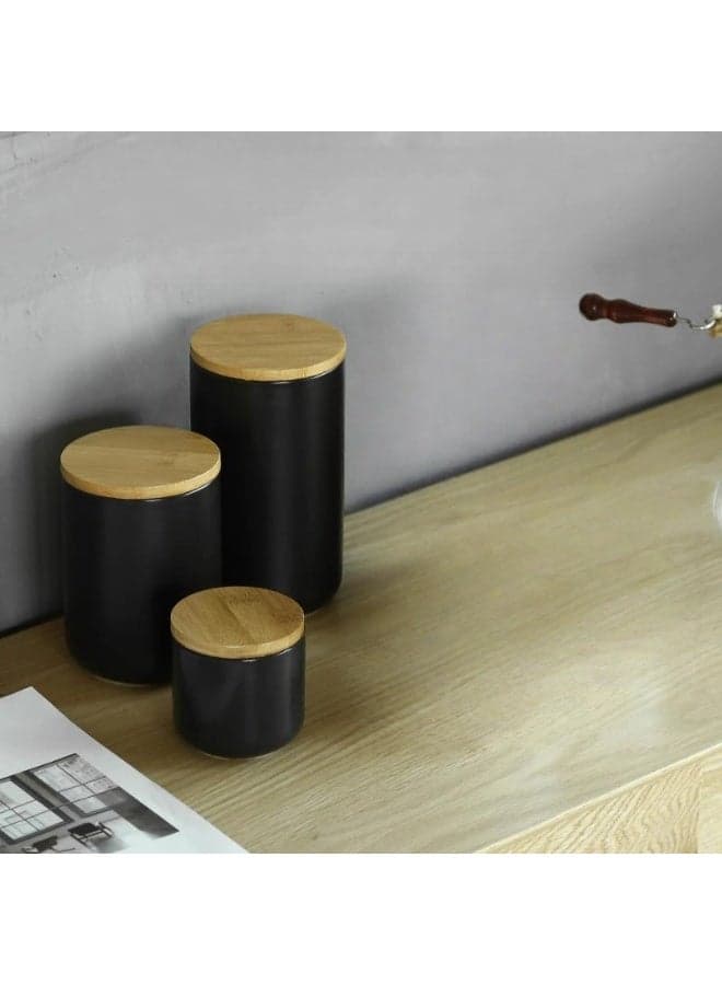 Set of 3 Ceramic Coffee Canisters with Bamboo Lids Stylish Airtight Design for Fresh Coffee and Kitchen Elegance