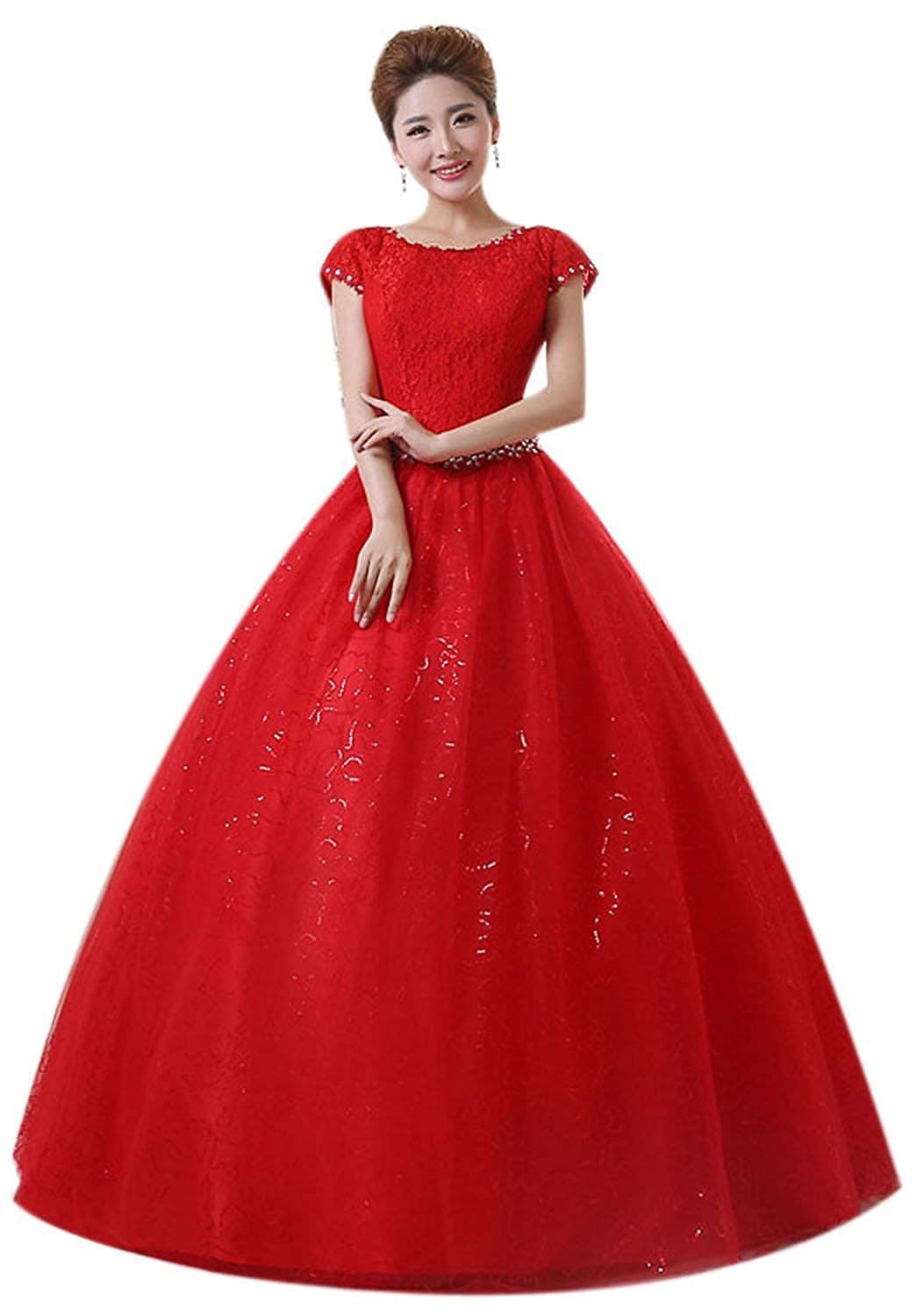 Eyekepper Double Shoulder Floor Length Bridal Gown Wedding Dress Custom Size 8 Red