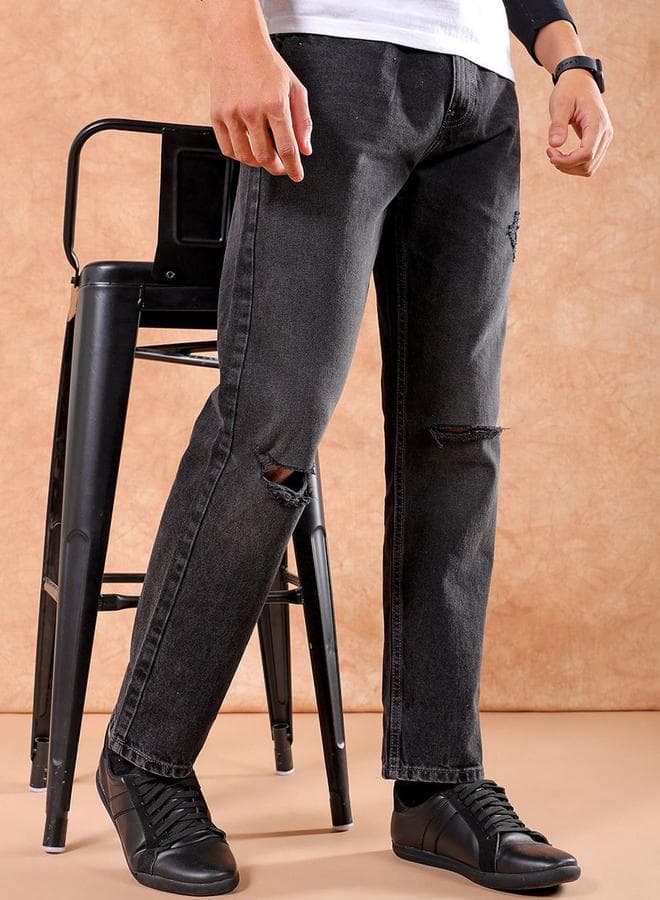 The Indian Garage Co Men Slash Knee Straight Fit Jeans