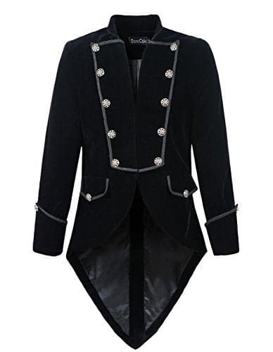 DarcChic Mens Steampunk Tailcoat Jacket Velvet Gothic VTG Victorian (S, Black)