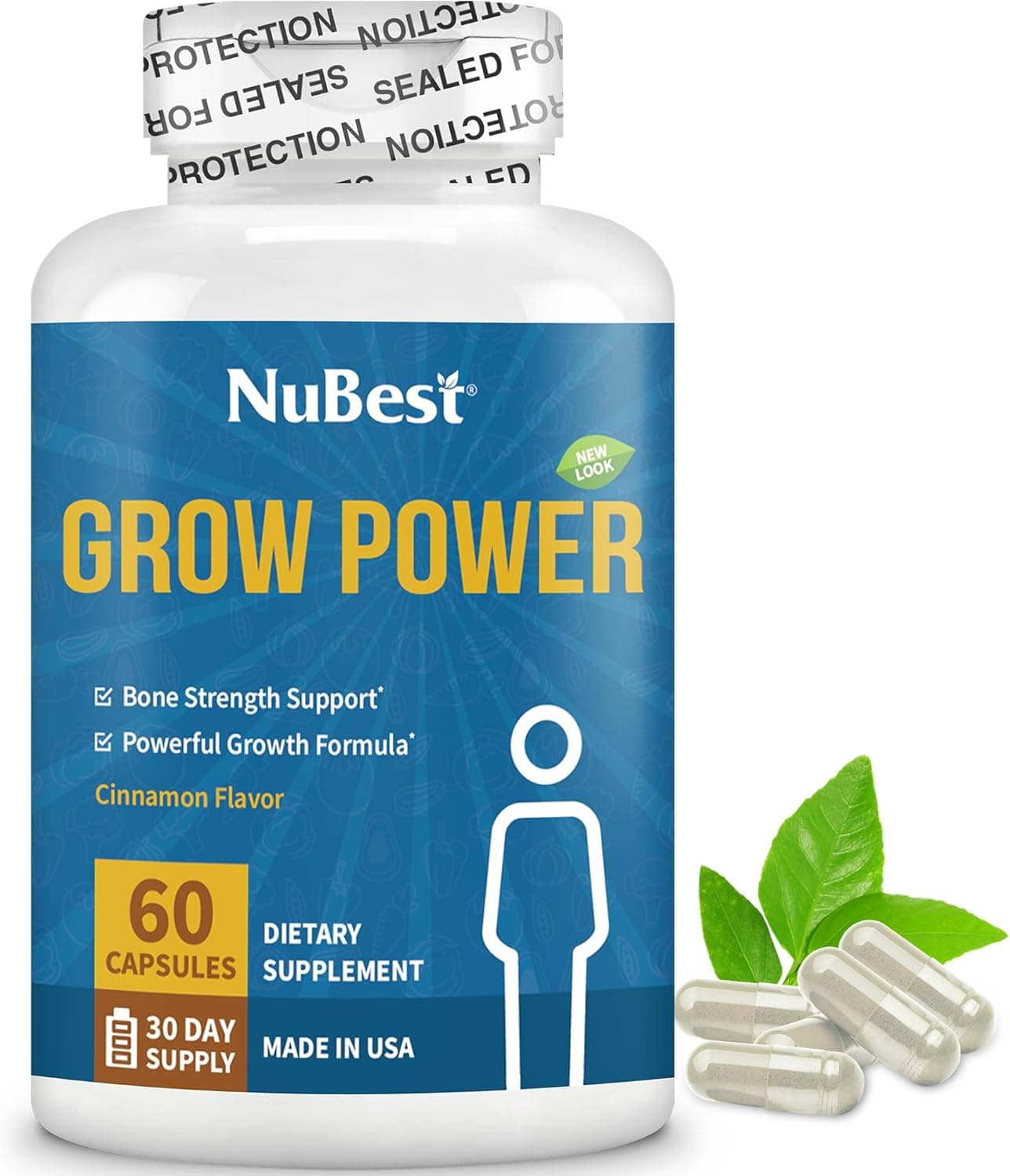 NuBest Grow Power Calcium Supplement Magnesium Supplement with Vitamin D3 B6 Zinc Phosphorus and Multivitamin for Strong Bones Overall Health for Age 10 60 Capsules 1 Month Supply