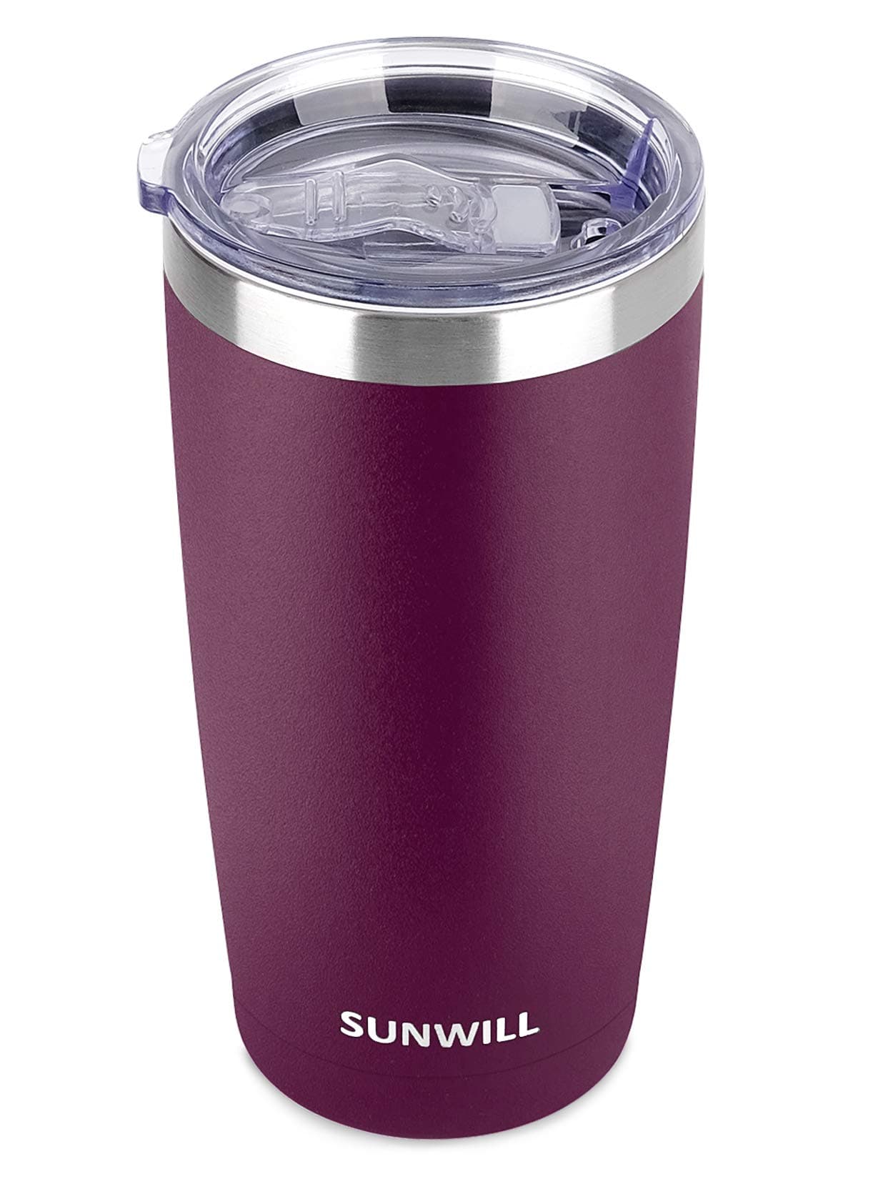 SUNWILL Travel Coffee Tumbler 20 oz, Insulated Mug with Lid, Stainless Steel Cup for Hot and Cold Drinks, Powder Coated Plum