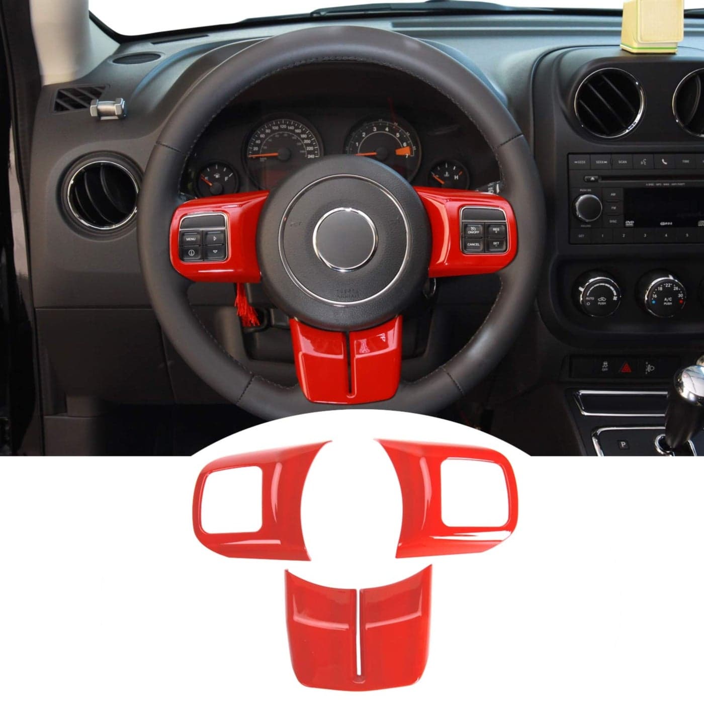 JeCar Interior Steering Wheel Decoration Trim Kits for 20112018 Jeep Wrangler JK20112013 Grand Cherokee20112016 Jeep Compass Patriot Red