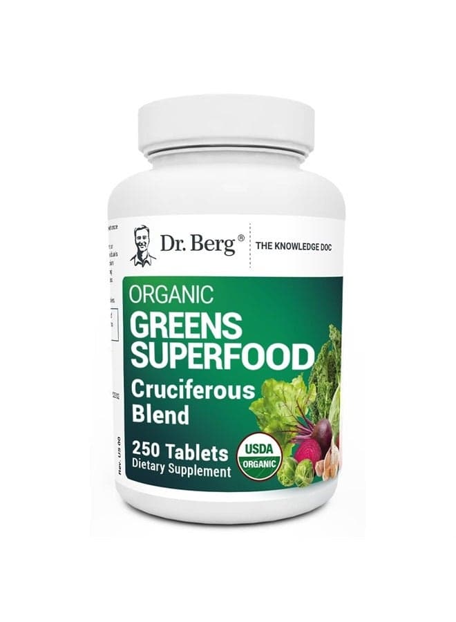 Dr. Berg's Greens Superfood Cruciferous Vegetable Tablets - Vegetable Supplements for Adults w/ 11 Phytonutrient Super Greens Tablets - Energy, Immune System & Liver Veggie Tablets - 250 Tablets