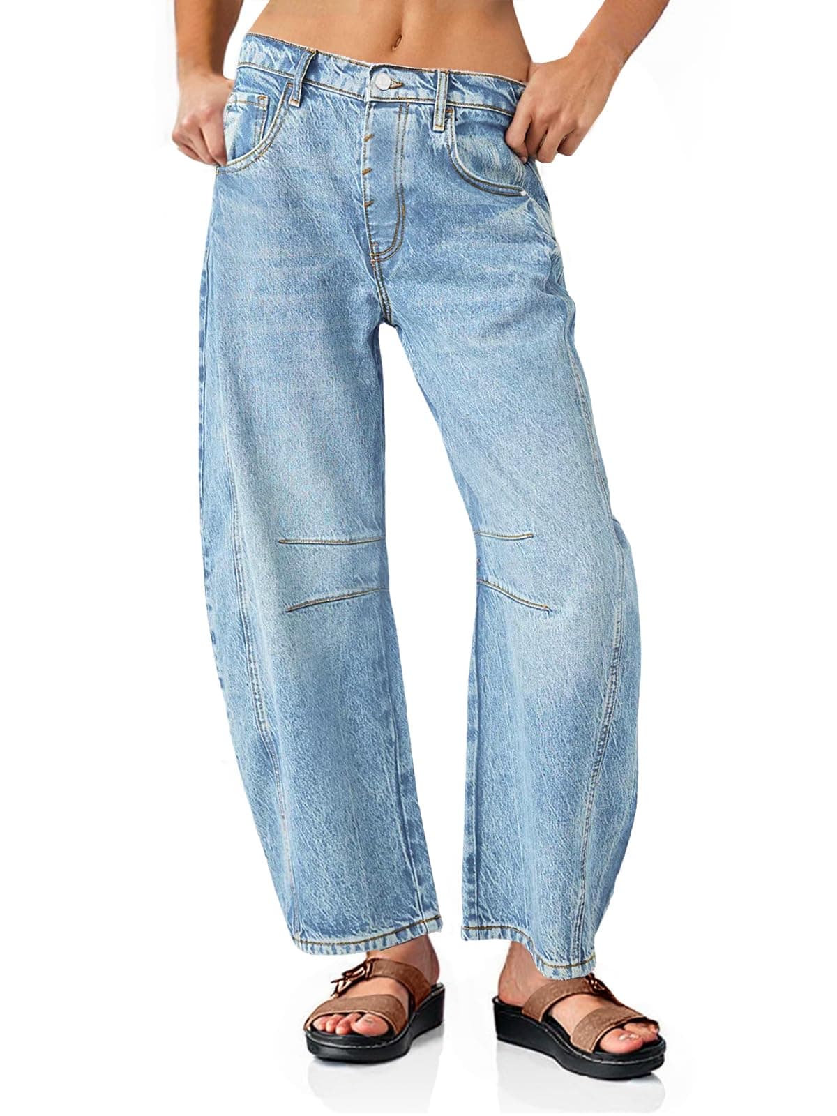 PLNOTME Women's Baggy Boyfriend Jeans Vintage Wide Leg Mid Rise Barrel Denim Ankle Pants