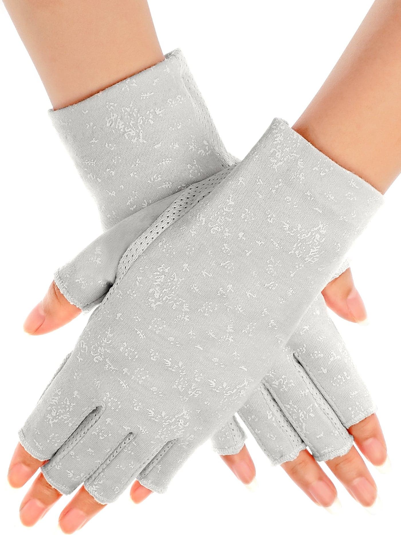 Maxdot 1 Pair Women Sunblock Fingerless Gloves UV Protection Driving Gloves Summer Mitten Non Slip for Outdoor Cycling Manicures (Grey)