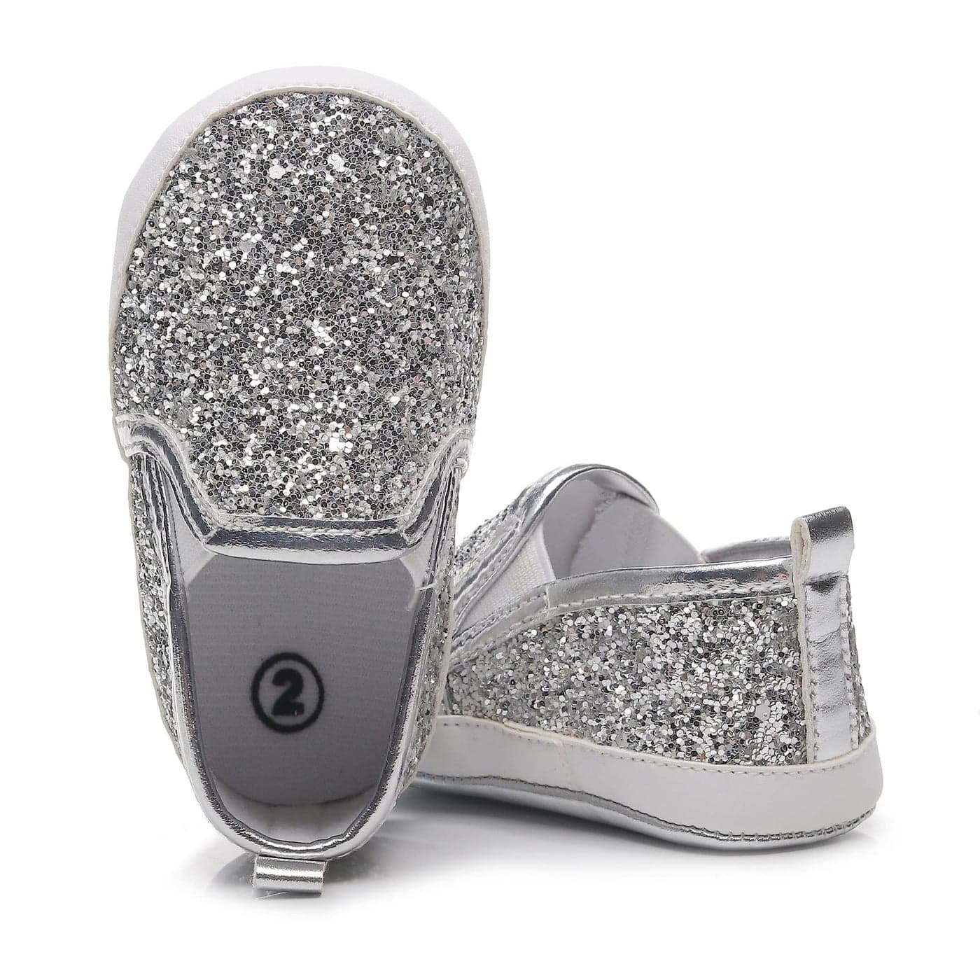 HONGTEYA Baby Shoes Baby Boys Girls Sequins Crib Shoes Baby Moccasins Toddler Leather Caual Sneakers Infant Glitter Shoes Soft Sole for 018 Months Babies First Walking Silver