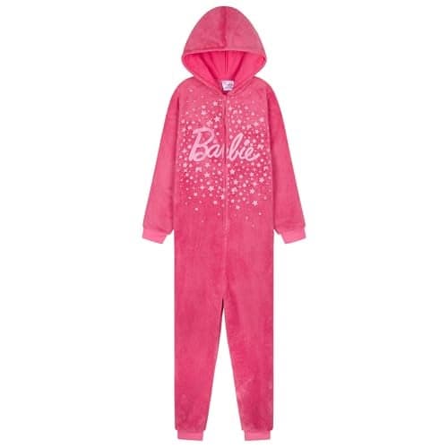 Barbie Girls One Piece Pajamas with Hood Kids Fleece Pajamas Gifts for Girls Teens Pink 56 Years