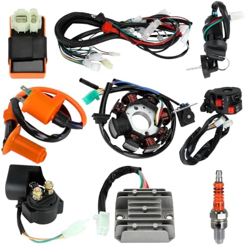 EOPOAYI Complete Wiring Harness Kit Compatible with GY6 150cc 152QMI 157QMJ 4Stroke Engine ATV Quad 4 Wheeler Scooter Moped Dune Buggy Parts Ignition Coil CDI Startor Starter Relay Solenoid Regulator
