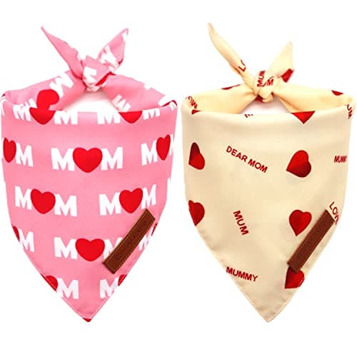 Realeaf Mothers Day Dog Bandanas 2 Pack, Reversible I Love My Mom Pet Scarf for Boy and Girl, Premium Durable Fabric, Valentines Day Bandana for Medium Large Dogs (Large)