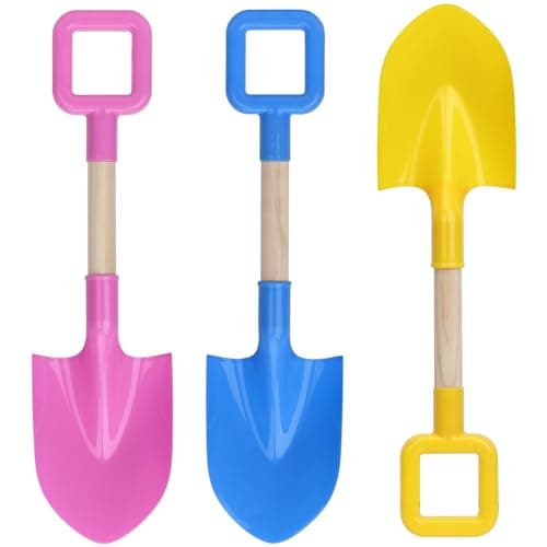 16 Jumbo Beach Sand Shovels Toys for Kids Pink Gardening Tool Kits Sturdy Long Wooden Spade for Sand Snow Digging ABS Plastic Scoops Gift for Summer Winter Camping Backyard Planting 3PCS
