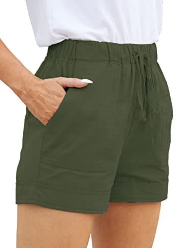 WROLEM Womens Comfy Drawstring Casual Elastic Waist Pocketed Loose Fit Shorts L Green