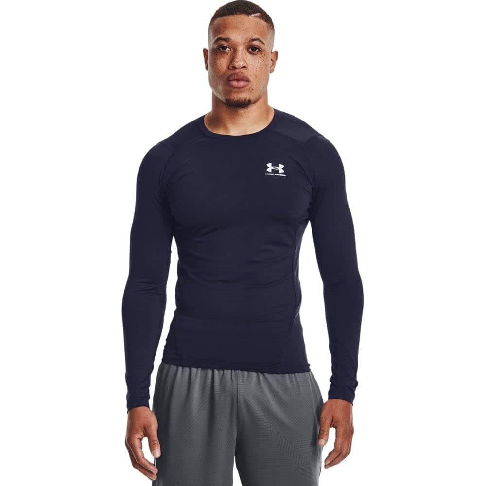 Under Armour Men's Armour HeatGear Compression Long-Sleeve T-Shirt , Midnight Navy (410)/White, X-Large