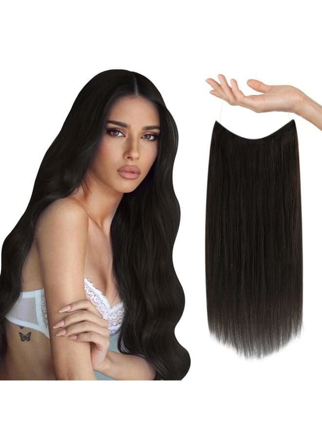 Sunny Wire Hair Extensions Real Human Hair Fish Line Human Hair Extensions Invisible Wire Extensions Darkest Brown #2 14 Inch
